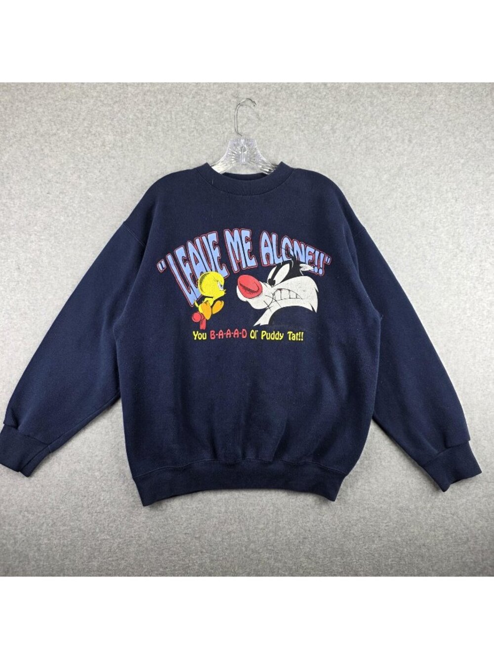 Vintage Tultex Tweety Sylvester Sweatshirt Mens L USA Looney Tunes Graphic Navy